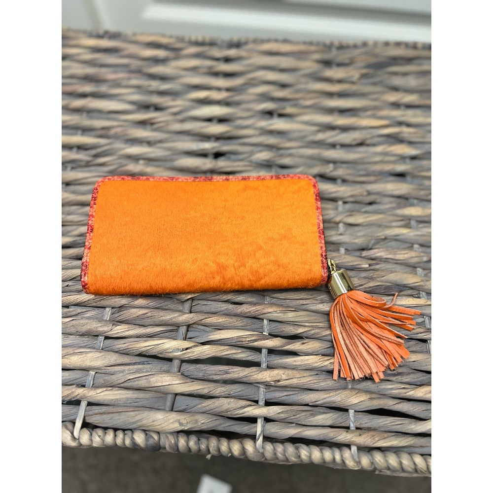 Vintage Juicy Couture women cow hair zippered orange wallet - Picture 2 of 11